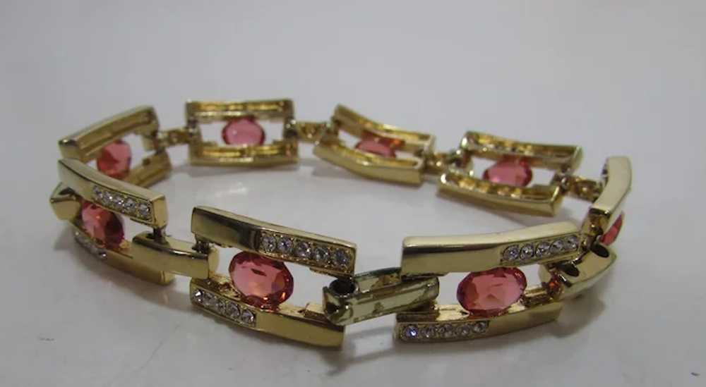 Nolan Miller Gold Tone Bracelet With Pink Unbacke… - image 2