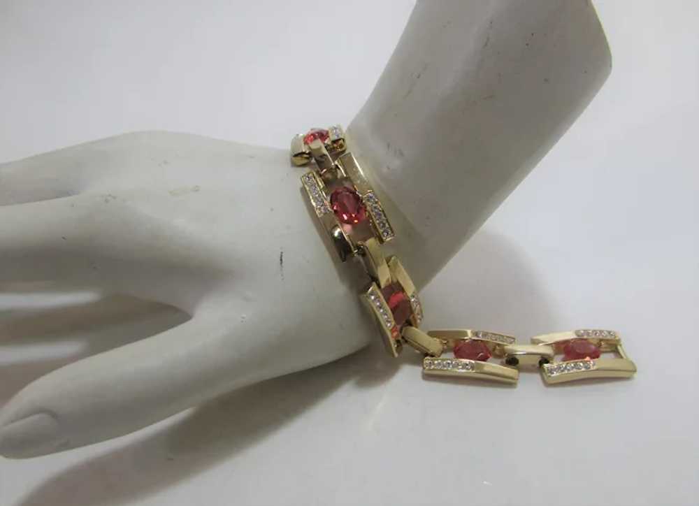 Nolan Miller Gold Tone Bracelet With Pink Unbacke… - image 4