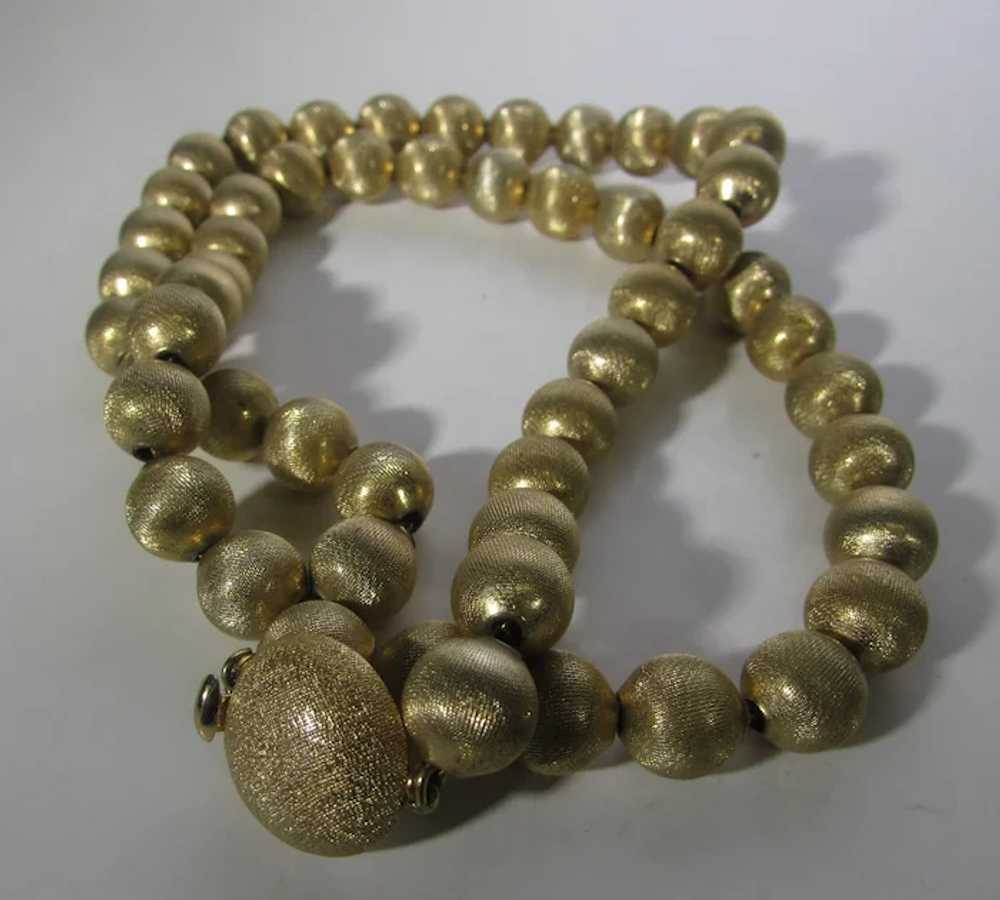 Vintage Monet Brushed Goldtone Bead Necklace - image 11