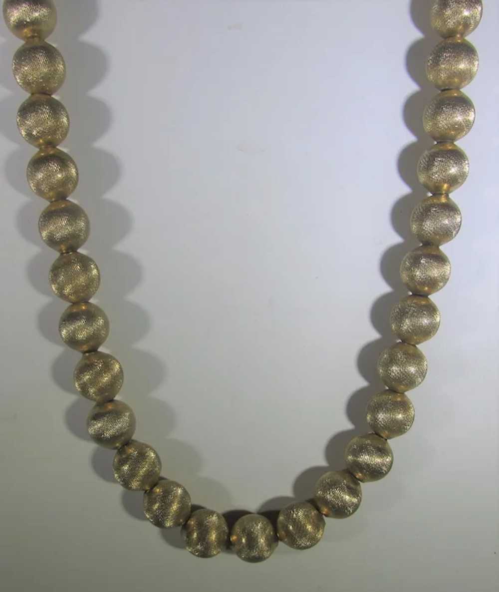 Vintage Monet Brushed Goldtone Bead Necklace - image 3