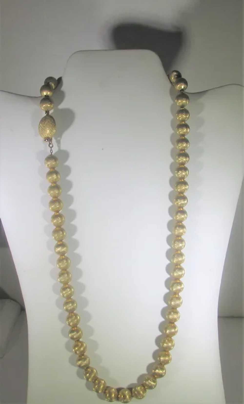 Vintage Monet Brushed Goldtone Bead Necklace - image 4