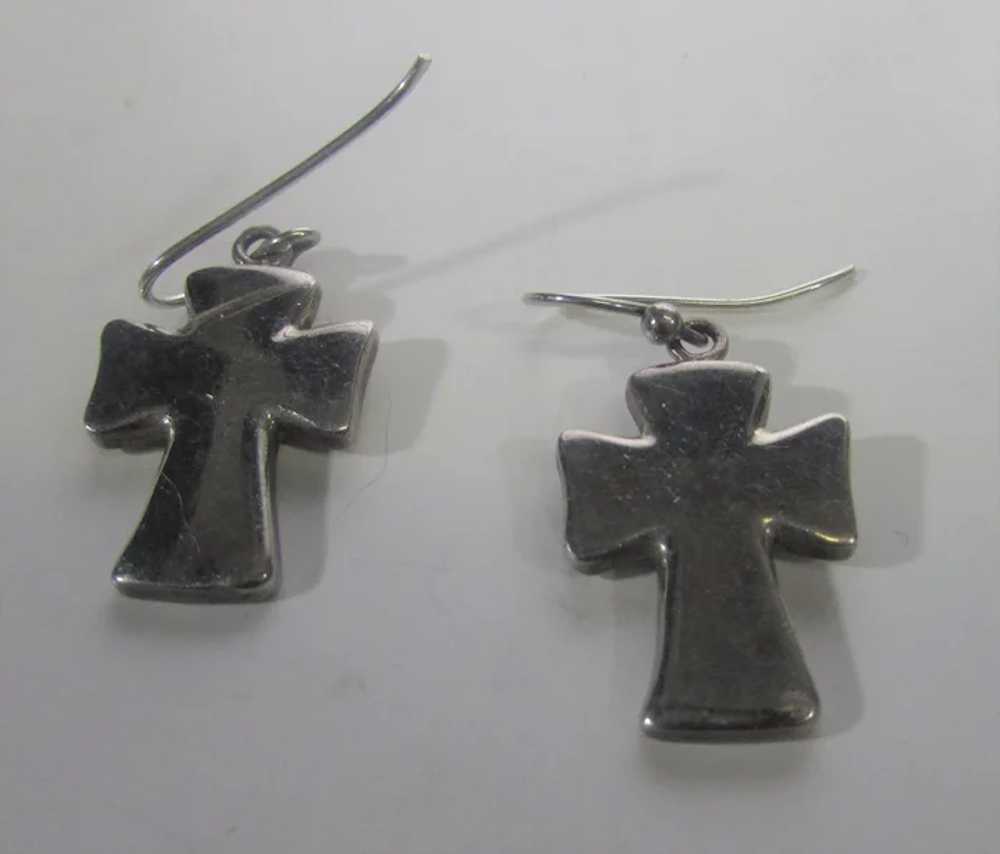 Sterling Silver Chunky Cross Pierced Earrings Sig… - image 10