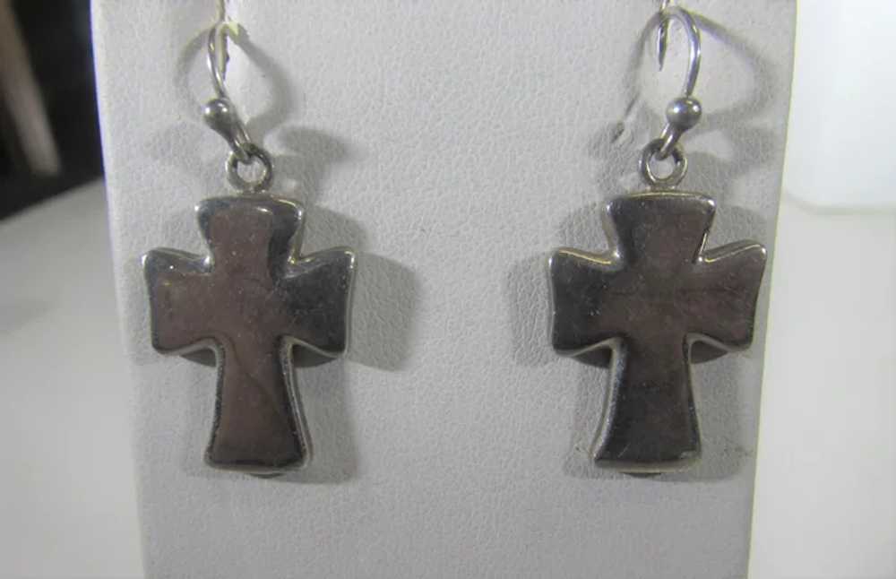 Sterling Silver Chunky Cross Pierced Earrings Sig… - image 11