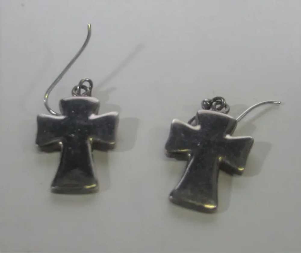 Sterling Silver Chunky Cross Pierced Earrings Sig… - image 12