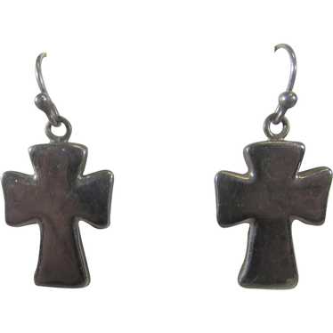 Sterling Silver Chunky Cross Pierced Earrings Sig… - image 1