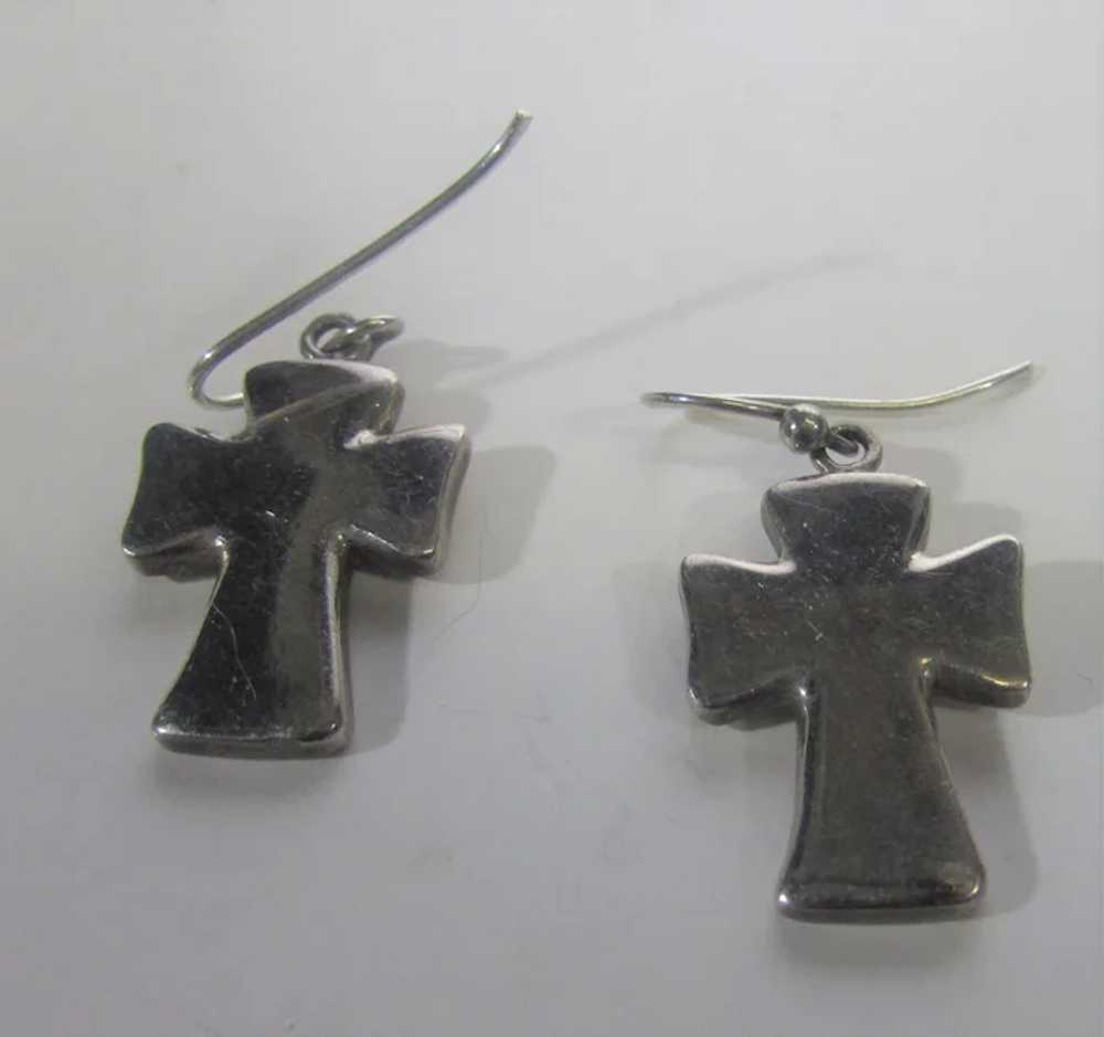 Sterling Silver Chunky Cross Pierced Earrings Sig… - image 2