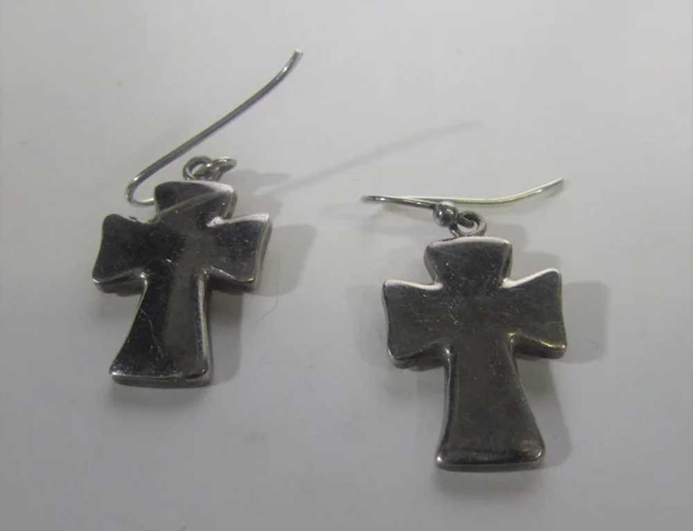 Sterling Silver Chunky Cross Pierced Earrings Sig… - image 4