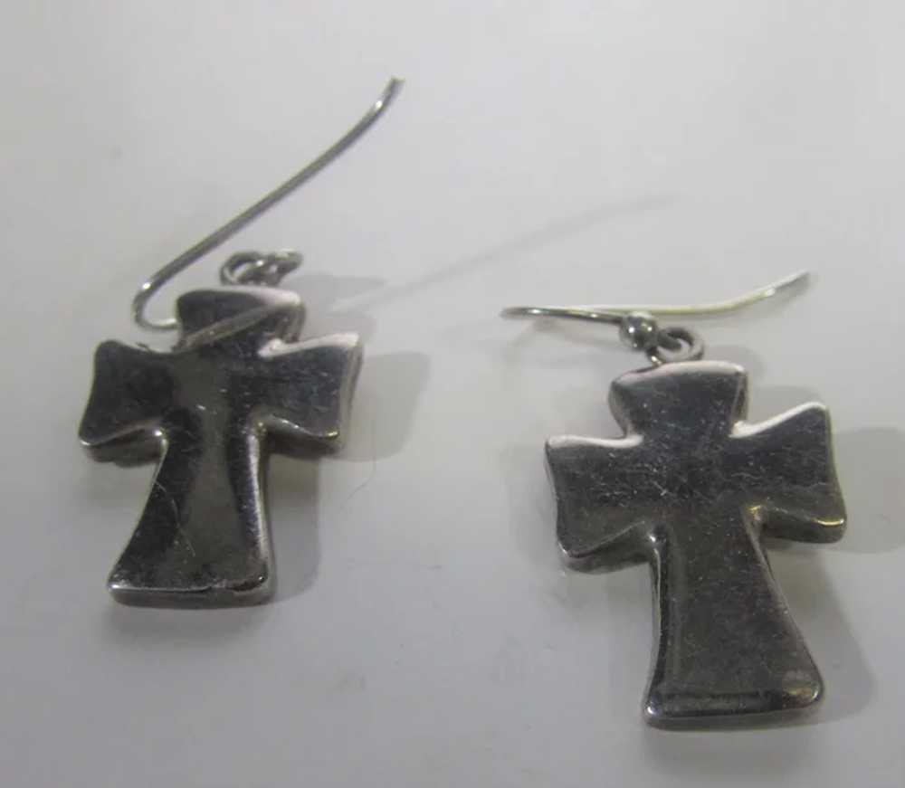 Sterling Silver Chunky Cross Pierced Earrings Sig… - image 6