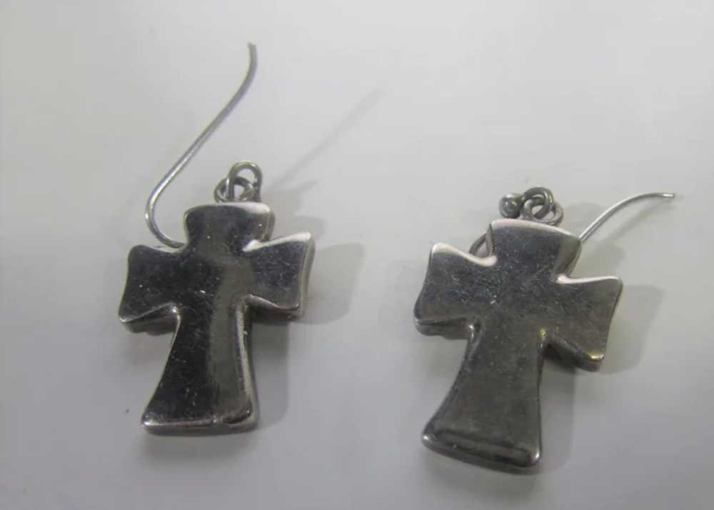 Sterling Silver Chunky Cross Pierced Earrings Sig… - image 7