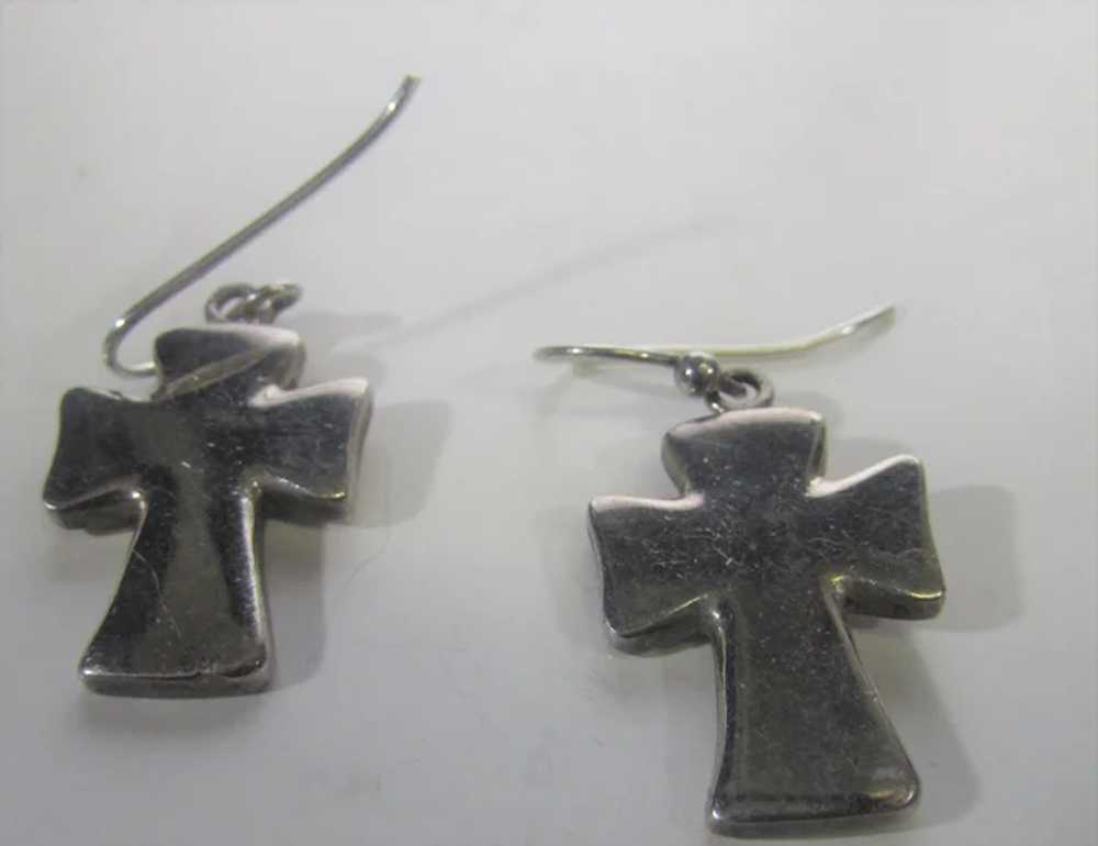 Sterling Silver Chunky Cross Pierced Earrings Sig… - image 8