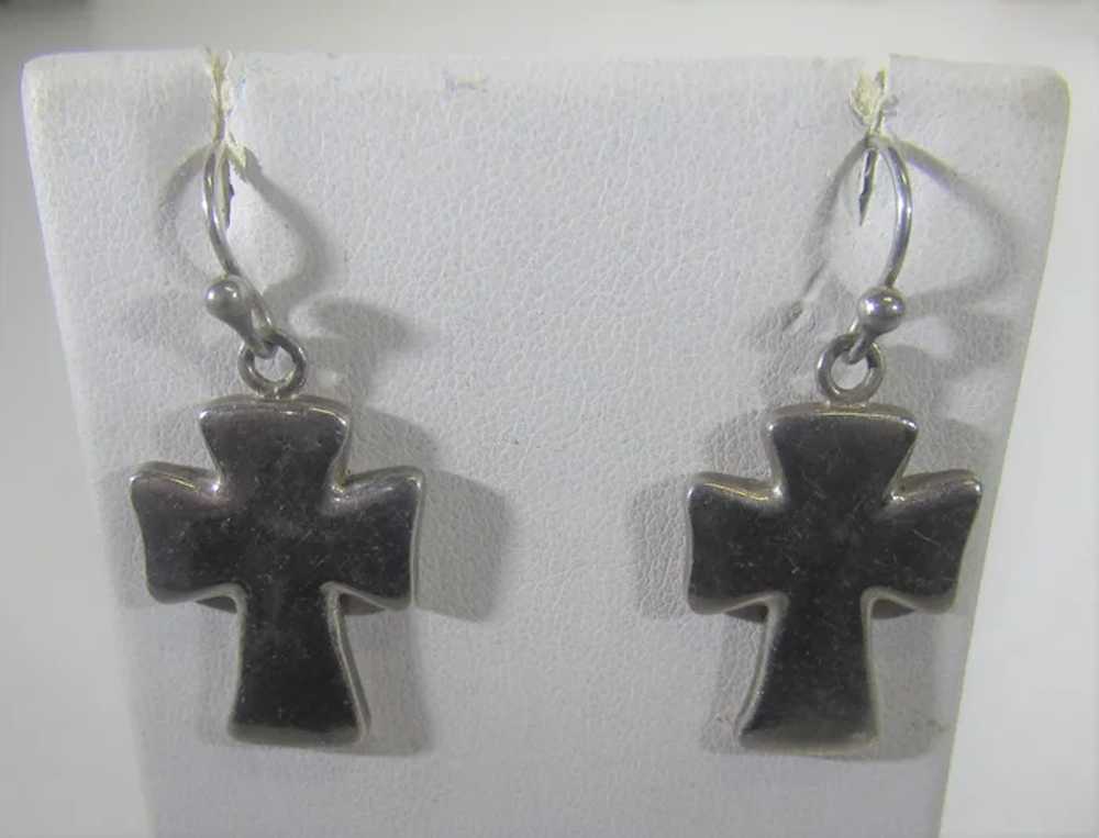 Sterling Silver Chunky Cross Pierced Earrings Sig… - image 9