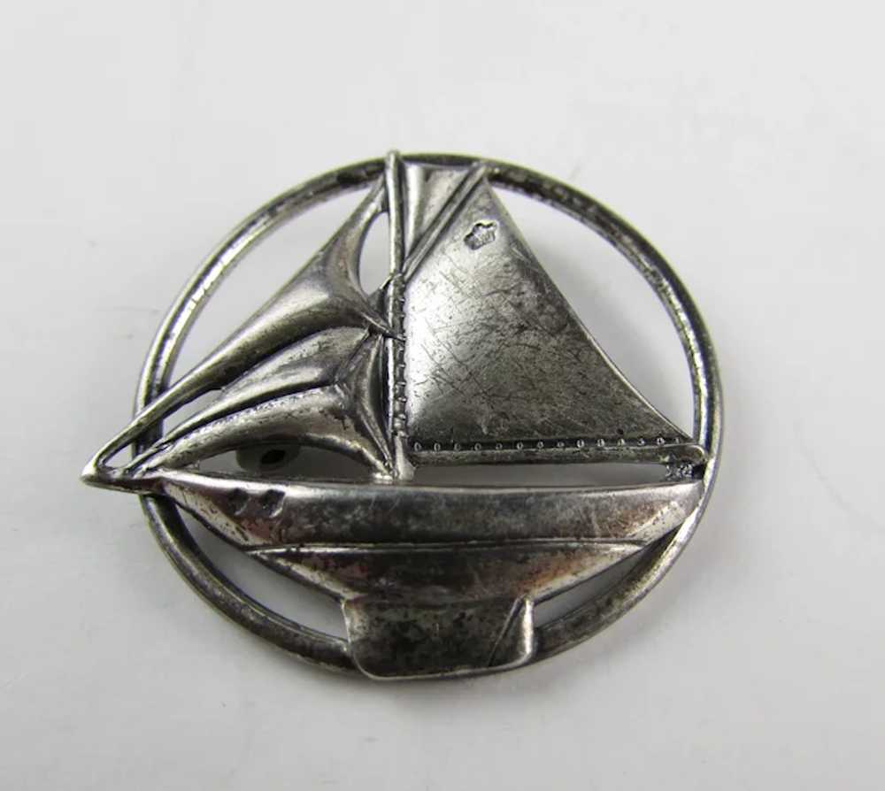 Vintage Beau Sterling Silver Sailboat Pin - image 2