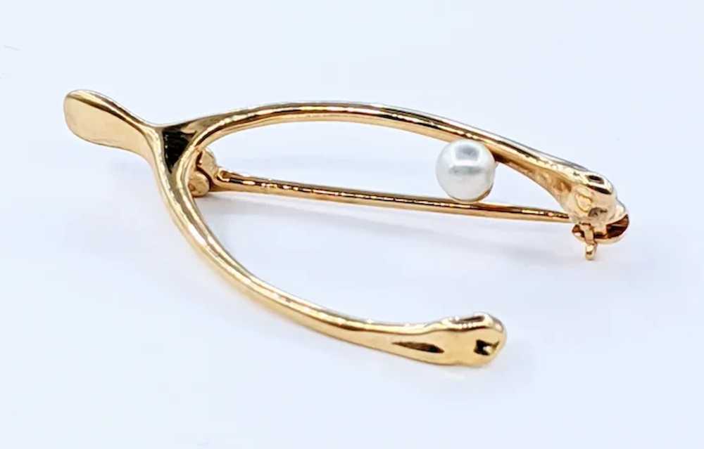 Charming Akoya Pearl & 14K Gold Wishbone Pin / Br… - image 2