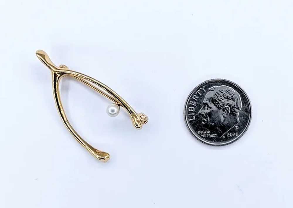 Charming Akoya Pearl & 14K Gold Wishbone Pin / Br… - image 3