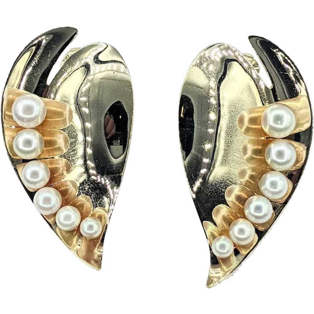 Unique & Stylish Cultured Pearl & 14K Gold Earrin… - image 1