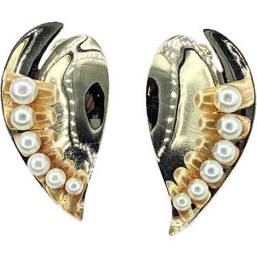 Unique & Stylish Cultured Pearl & 14K Gold Earrin… - image 1