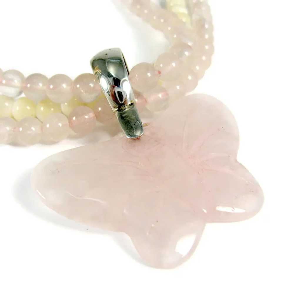 Vintage Sterling Silver Pink Quartz & Mop Bead Ne… - image 4