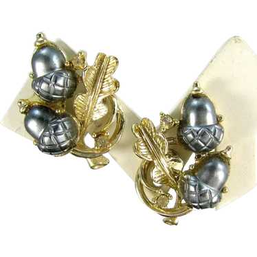 Vintage Coro Silver Thermoset Acorn Earrings Gold… - image 1