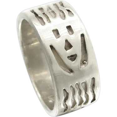 Native American Sterling Silver Band Ring Smiling… - image 1