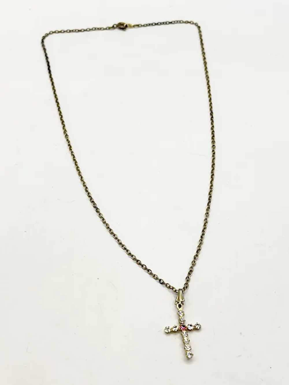 Vintage Pink Rhinestone Pendant Necklace - image 2