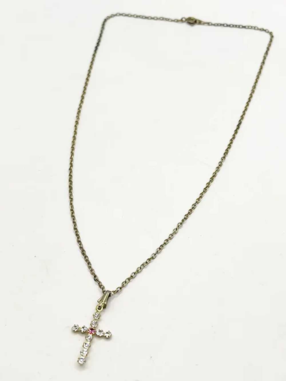Vintage Pink Rhinestone Pendant Necklace - image 7