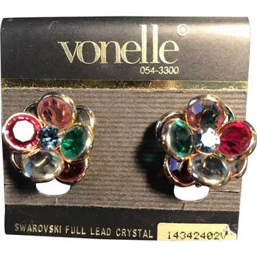 Vintage Vonelle Multi-Color Crystal Clip Earrings… - image 1