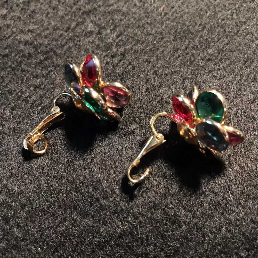 Vintage Vonelle Multi-Color Crystal Clip Earrings… - image 2