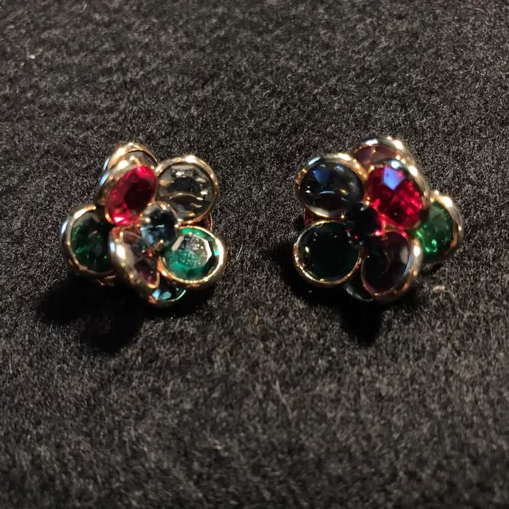 Vintage Vonelle Multi-Color Crystal Clip Earrings… - image 3