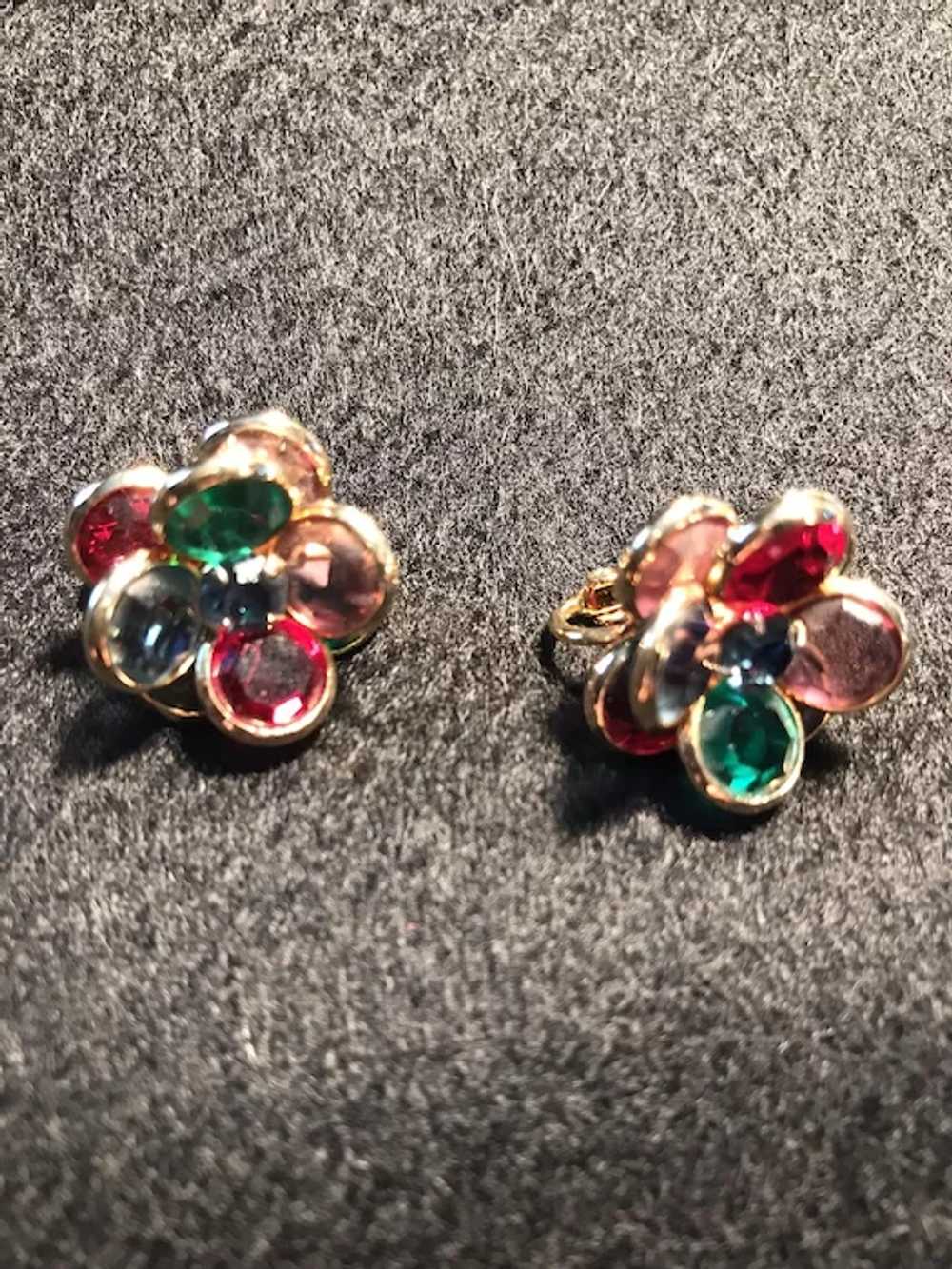 Vintage Vonelle Multi-Color Crystal Clip Earrings… - image 4
