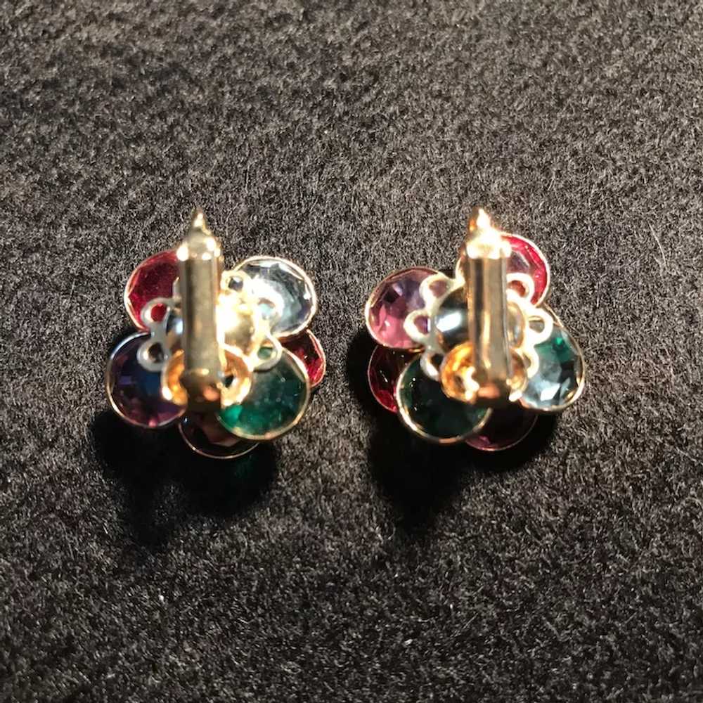 Vintage Vonelle Multi-Color Crystal Clip Earrings… - image 5