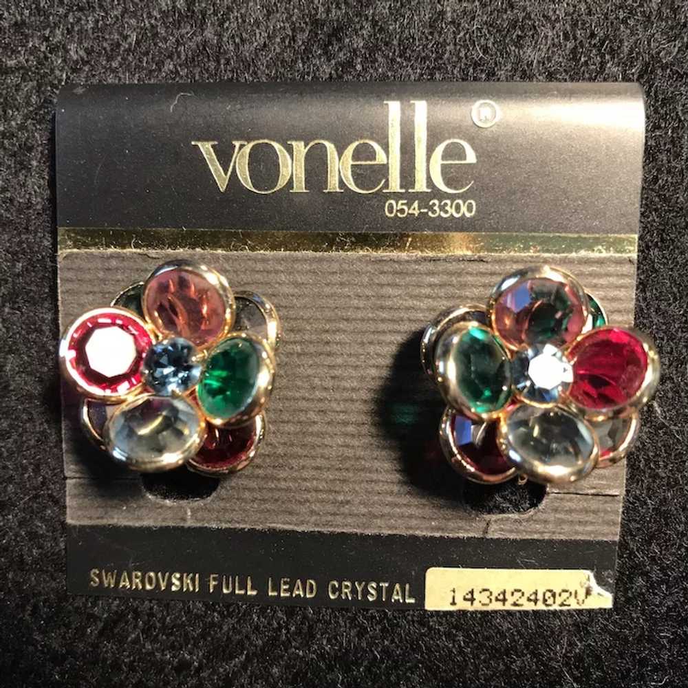 Vintage Vonelle Multi-Color Crystal Clip Earrings… - image 6