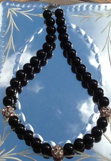 12 MM Black Glass Rhinestone Necklace