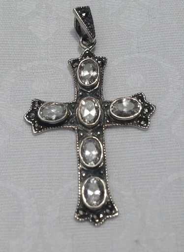 Sterling Marcasite & Bright Rhinestone Cross