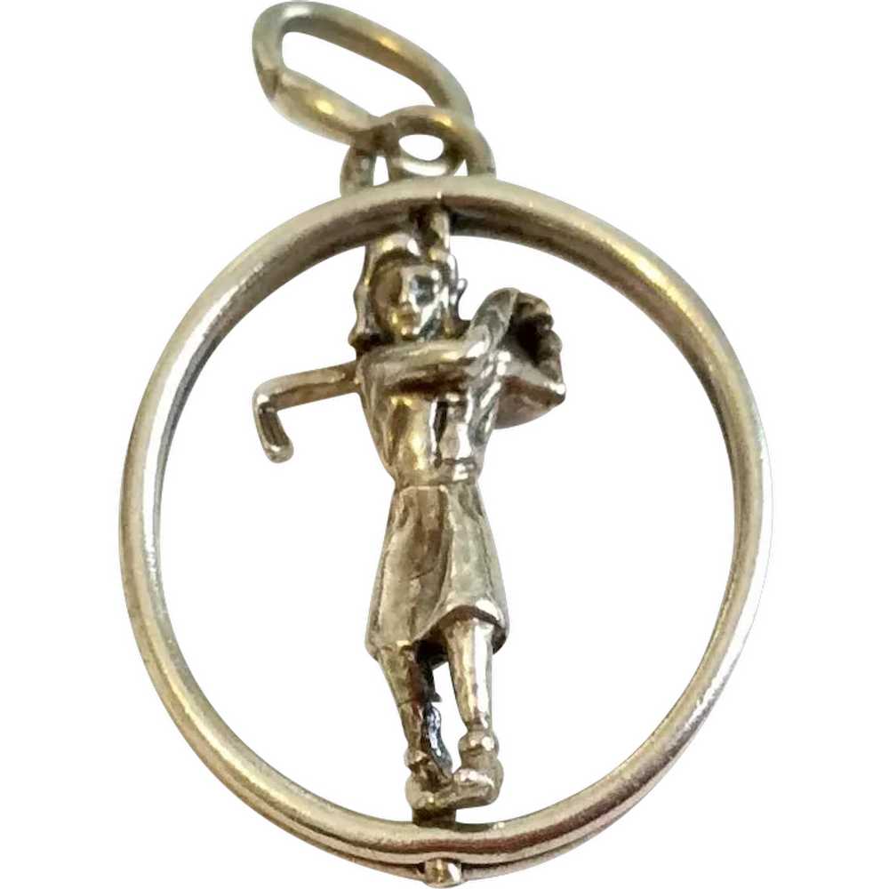 Vintage 3 D Mechanical Lady Golfer Charm - image 1