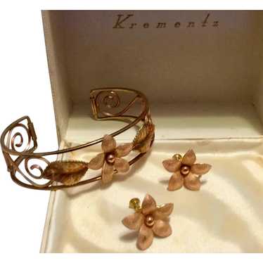 Krementz Rose Yellow Gold Bracelet & Earrings
