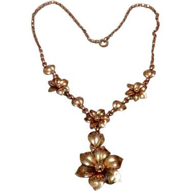 12K Gold Filled On Sterling Silver Floral Necklace - image 1