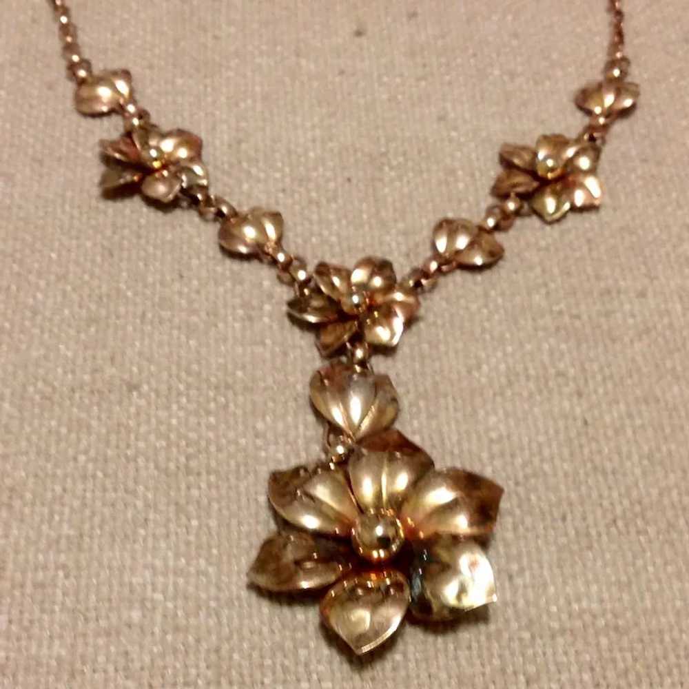 12K Gold Filled On Sterling Silver Floral Necklace - image 2