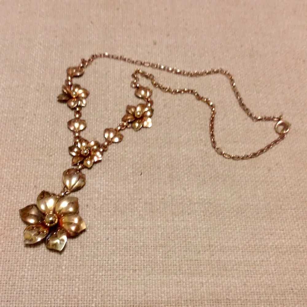 12K Gold Filled On Sterling Silver Floral Necklace - image 3