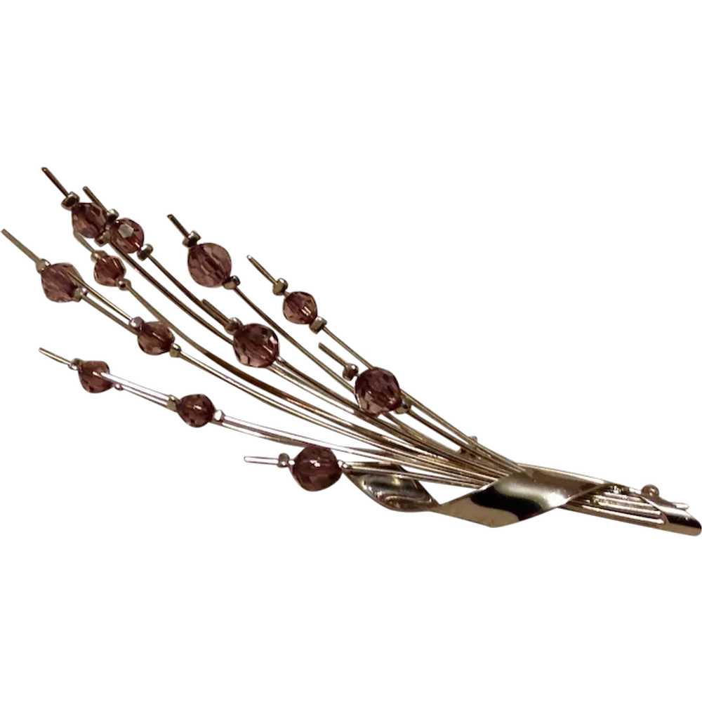 Faceted Brown Glass Silver Tone Brooch - image 1