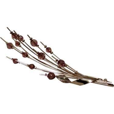 Faceted Brown Glass Silver Tone Brooch - image 1