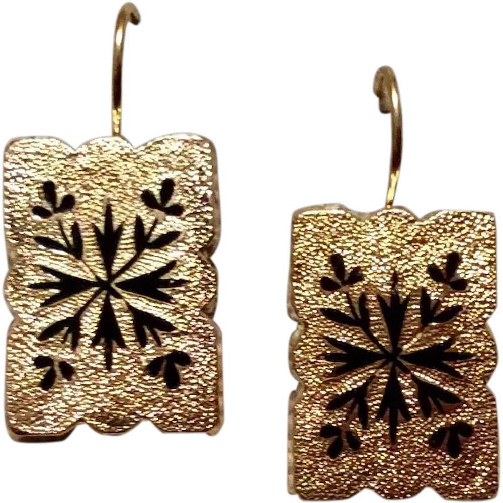 Gold Filled Black Enamel Cuff Link Earrings - image 1