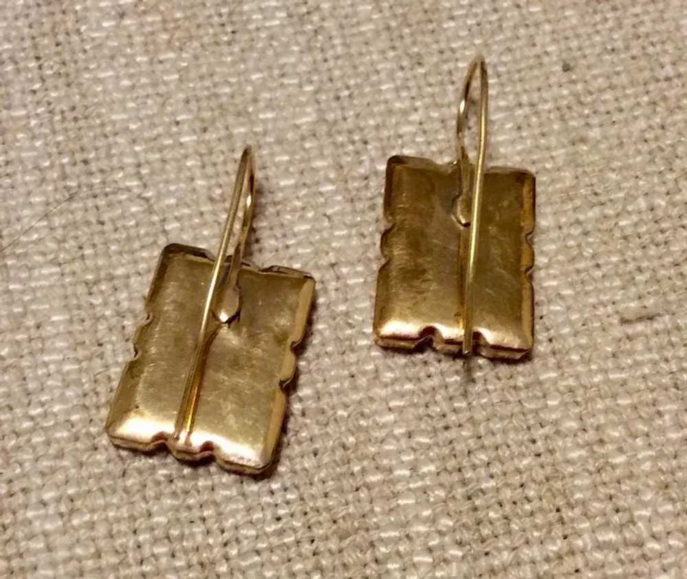 Gold Filled Black Enamel Cuff Link Earrings - image 4