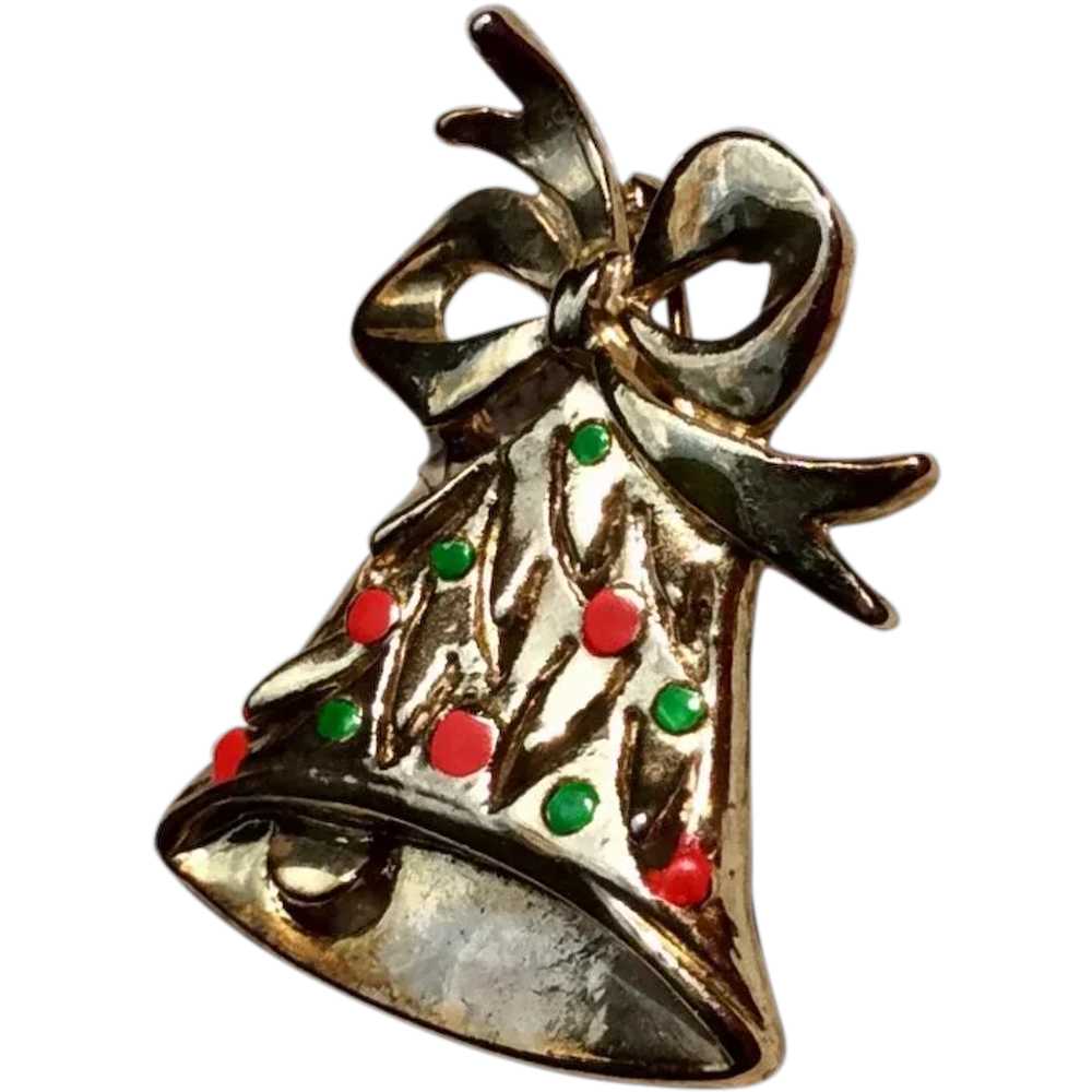 Holly Bell Christmas Brooch - image 1