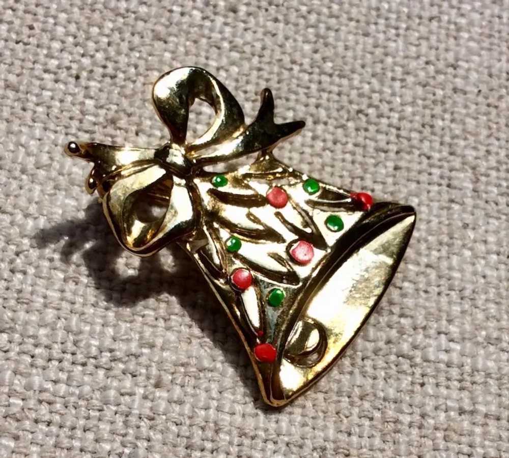 Holly Bell Christmas Brooch - image 2