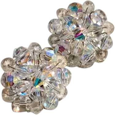 Cluster AB Crystal Clip Earrings