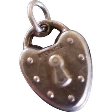 Vintage Mini Sterling Padlock Puffy Heart Charm