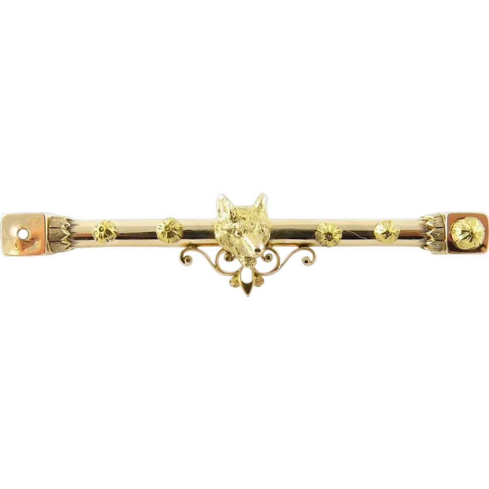 Antique Victorian 14 Karat Yellow Gold Fox Bar Pin - image 1
