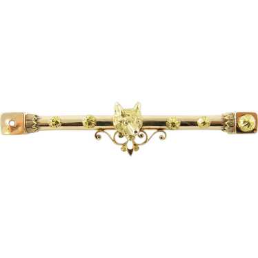 Antique Victorian 14 Karat Yellow Gold Fox Bar Pin - image 1