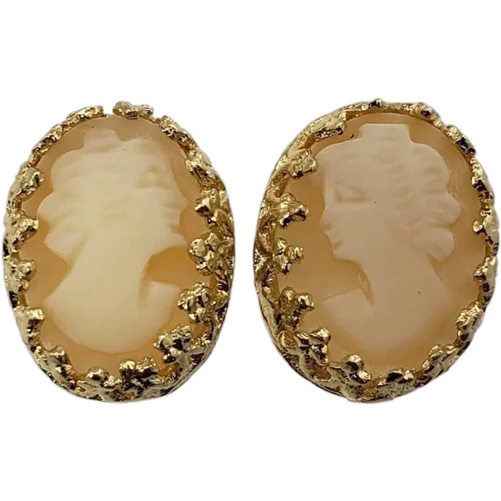 Vintage 14 Karat Yellow Gold Cameo Earrings - image 1