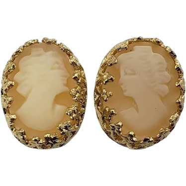 Vintage 14 Karat Yellow Gold Cameo Earrings - image 1